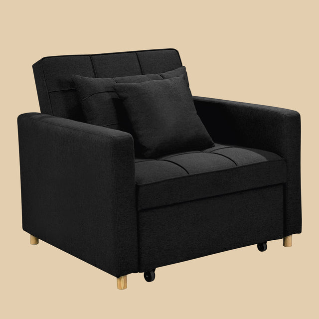 Santa Pola black linen sofa bed in a modern living room