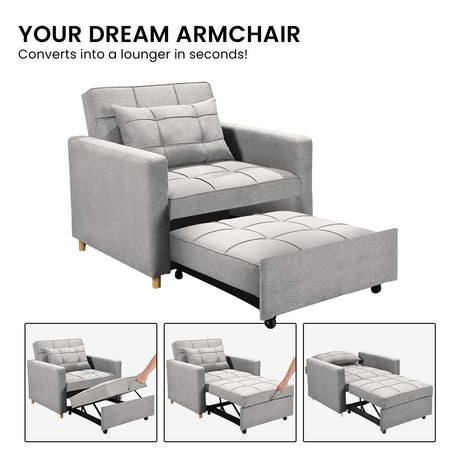 Sarantino Suri 3-in-1 Convertible Sofa Chair Bed in Grey Sarantino