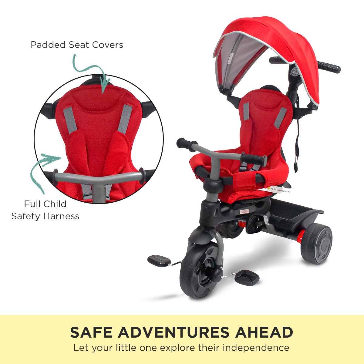 3 Stage Convertible Toddler Trike with Canopy, Red