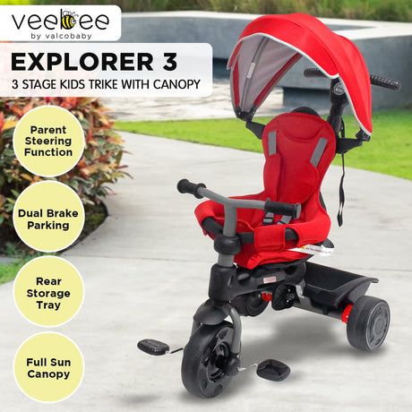 3 Stage Convertible Toddler Trike with Canopy, Red