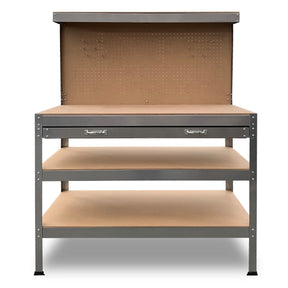 Furka silver three tier steel garage workbench with storage shelves