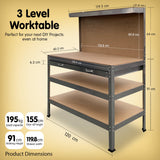 Furka 3 Tier Garage Workbench, Silver
