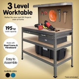 Furka 3 Tier Garage Workbench, Silver
