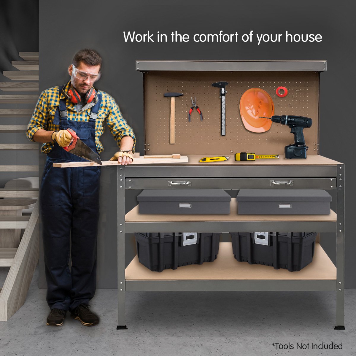 Furka 3 Tier Garage Workbench, Silver