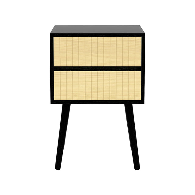 Sarantino Ivan Bedside Table Night Stand - Black/natural