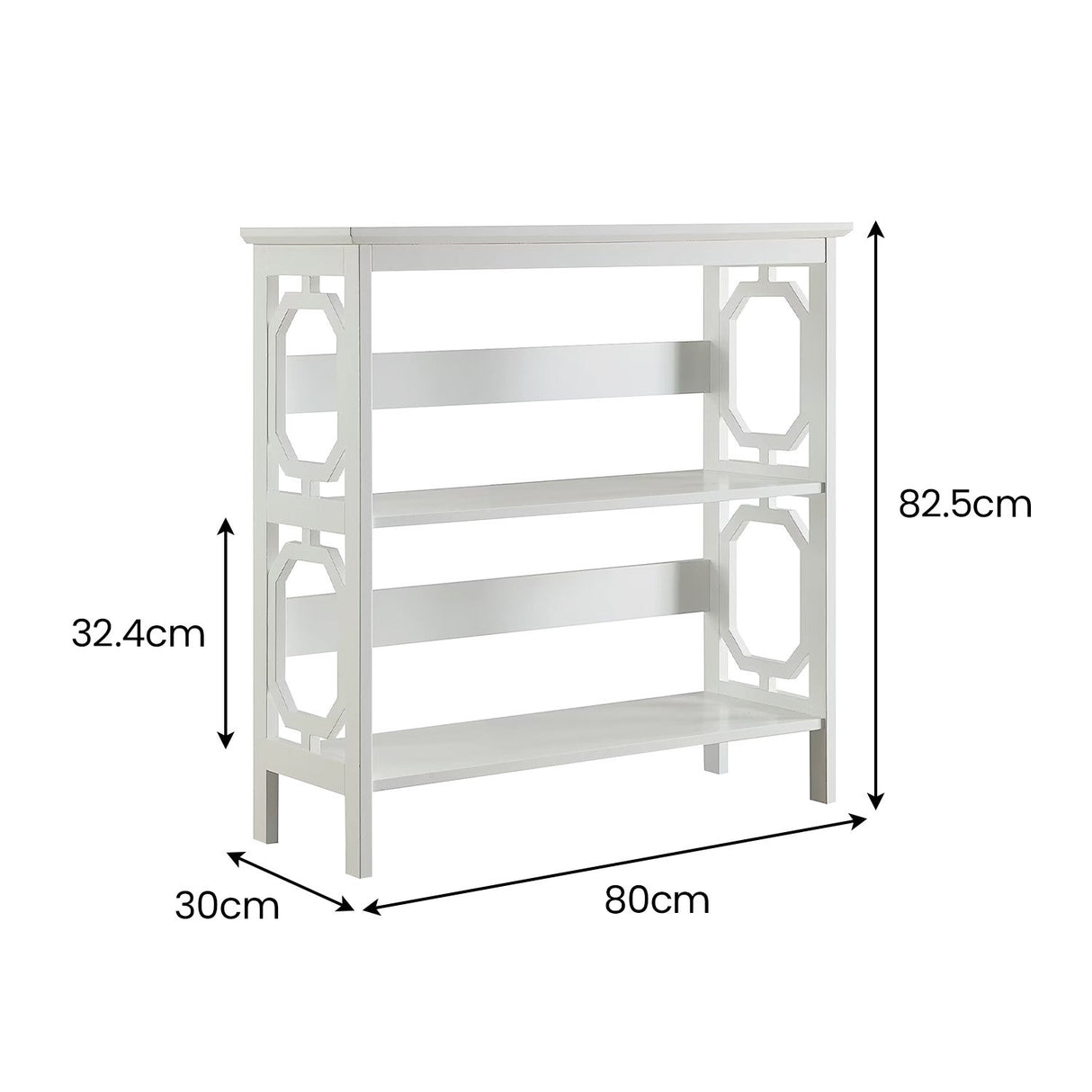 Sarantino Laurel Elegant 3-Tier Bookshelf in White