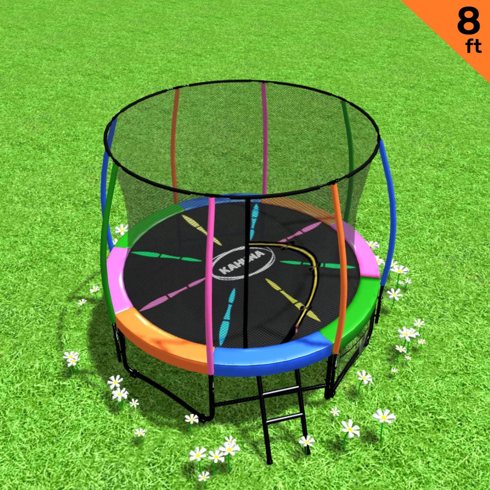Causeway Kids Round Trampoline with Rainbow Pad and Enclosure, 8ft