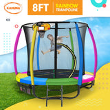 Statue Bay Kids Round Trampoline with Rainbow Pad, Basketball Set and Enclosure, 8ft