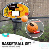 Statue Bay Kids Round Trampoline with Rainbow Pad, Basketball Set and Enclosure, 8ft