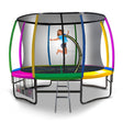 Round 10ft trampoline with rainbow safety pad, enclosure net and ladder