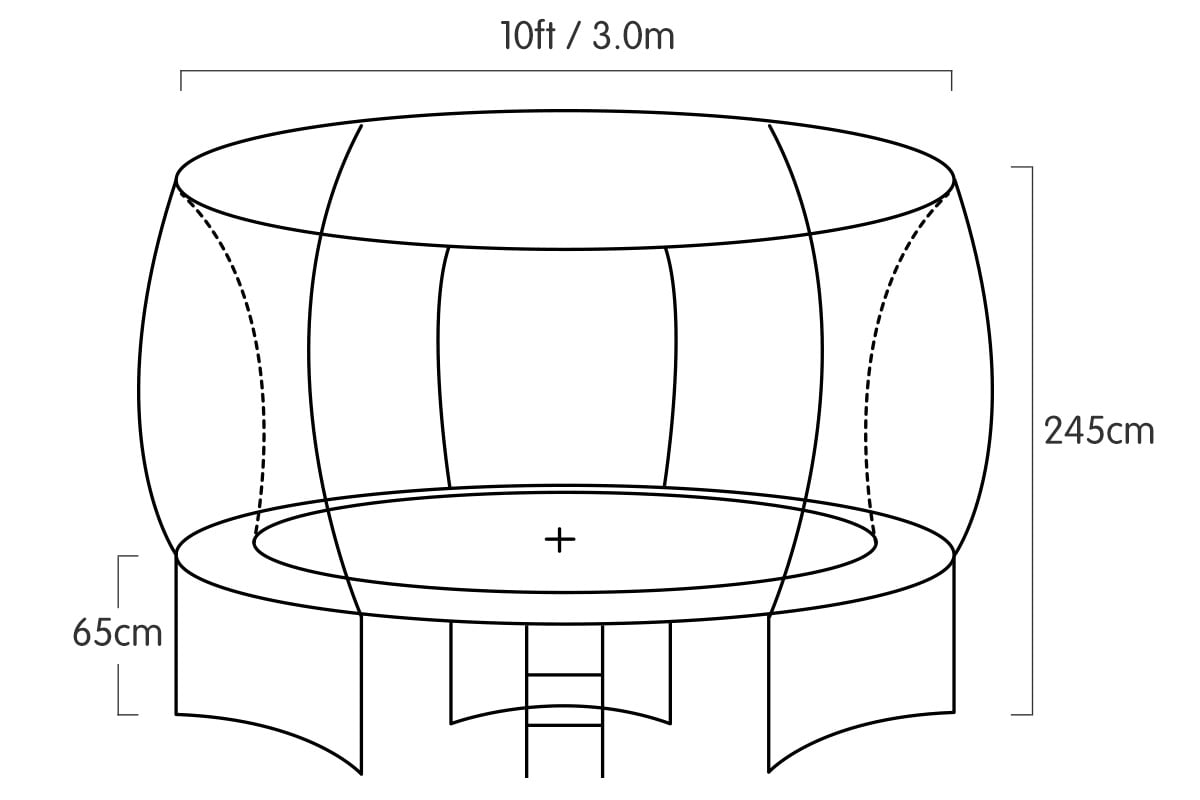Bangalee Round Trampoline with Rainbow Pad, Enclosure and Ladder, 10ft