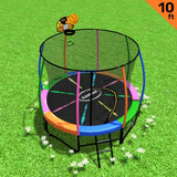 Bangalee Round Trampoline with Rainbow Pad, Basketball Set, Enclosure and Ladder, 10ft