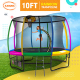Bangalee Round Trampoline with Rainbow Pad, Basketball Set, Enclosure and Ladder, 10ft