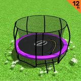 Purple 12ft round trampoline with inner safety net, ladder and shoe storage
