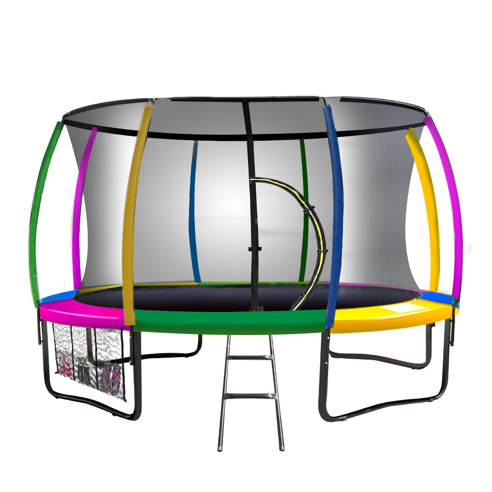 Lammermoor Round Trampoline with Rainbow Pad, Enclosure and Ladder, 12ft