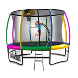 Rosslyn Round Trampoline with Rainbow Pad, Basketball Set, Enclosure and Ladder, 14ft