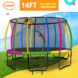 Rosslyn Round Trampoline with Rainbow Pad, Basketball Set, Enclosure and Ladder, 14ft
