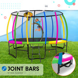 Rosslyn Round Trampoline with Rainbow Pad, Basketball Set, Enclosure and Ladder, 14ft