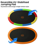 Zilzie Oval Trampoline with LED Lights, Basketball Set and Reversible Pad, 10ft x 15ft