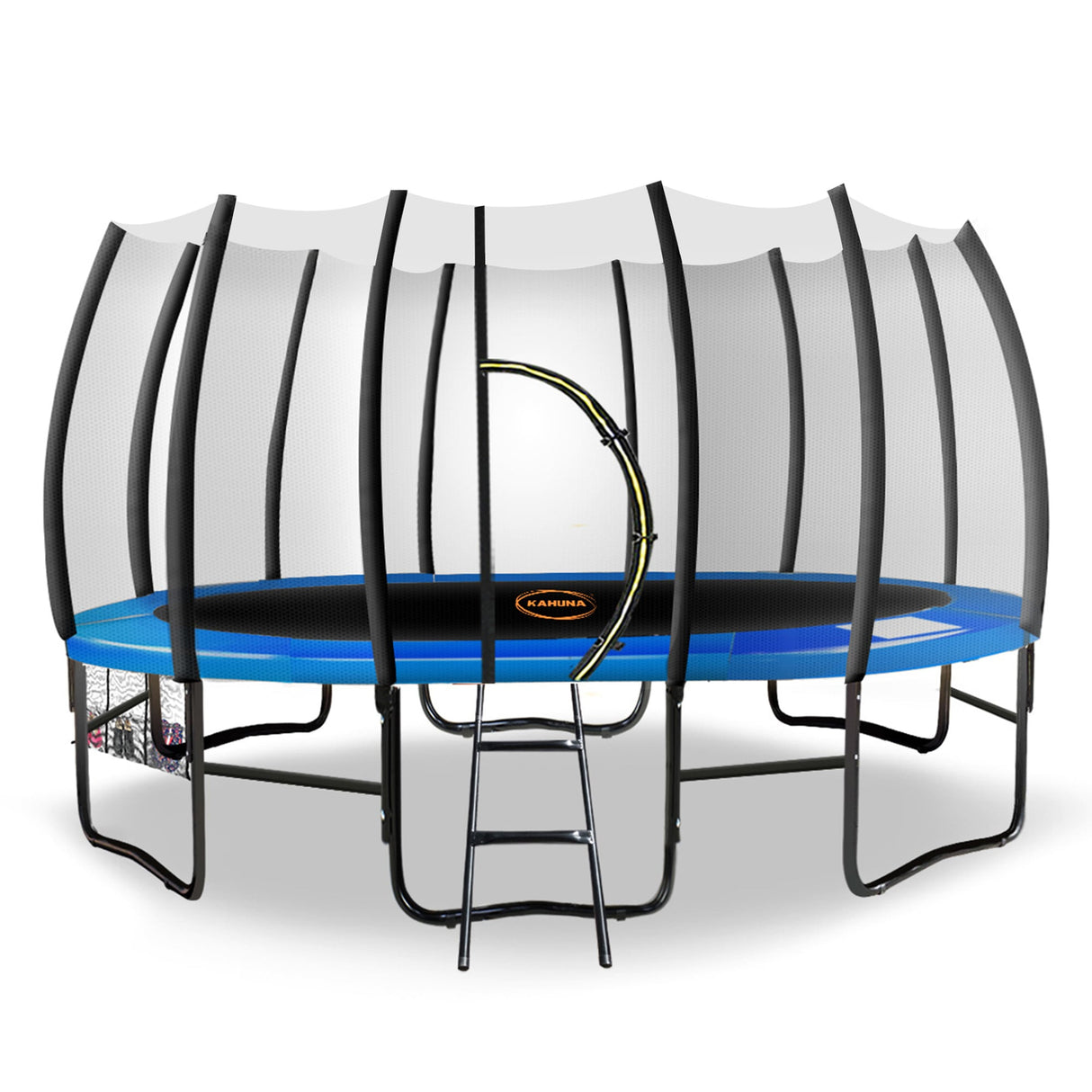 Springless 12ft round trampoline with basketball hoop, enclosure net and ladder