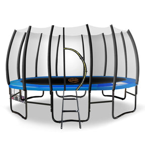 Springless 12ft round trampoline with basketball hoop, enclosure net and ladder
