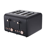 Black 4 slice toaster with rose gold trim and independent levers