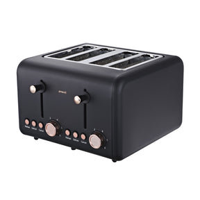 Black 4 slice toaster with rose gold trim and independent levers