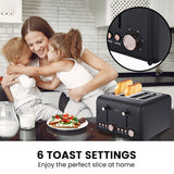 Removable crumb tray sliding out of black 4 slice toaster