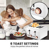 Removable crumb tray sliding out of white 4 slice toaster