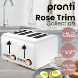Cord storage underneath white and rose gold 4 slice toaster