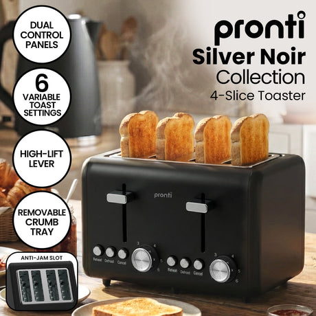 Dual control panels with six browning levels on 4 slice toaster