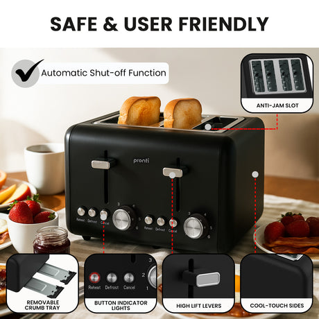 Cool touch sides of dual control 4 slice toaster
