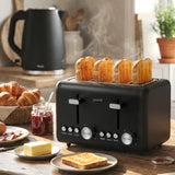 Dimensions of 4 slice toaster, 28 by 28.5 by 18.5 centimetres