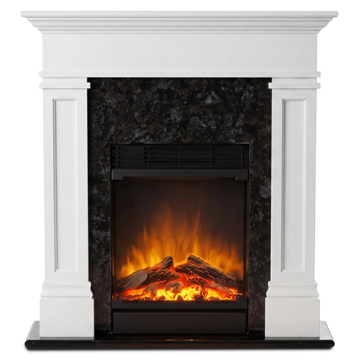 Granite effect front panel detail on the electric fireplace suite