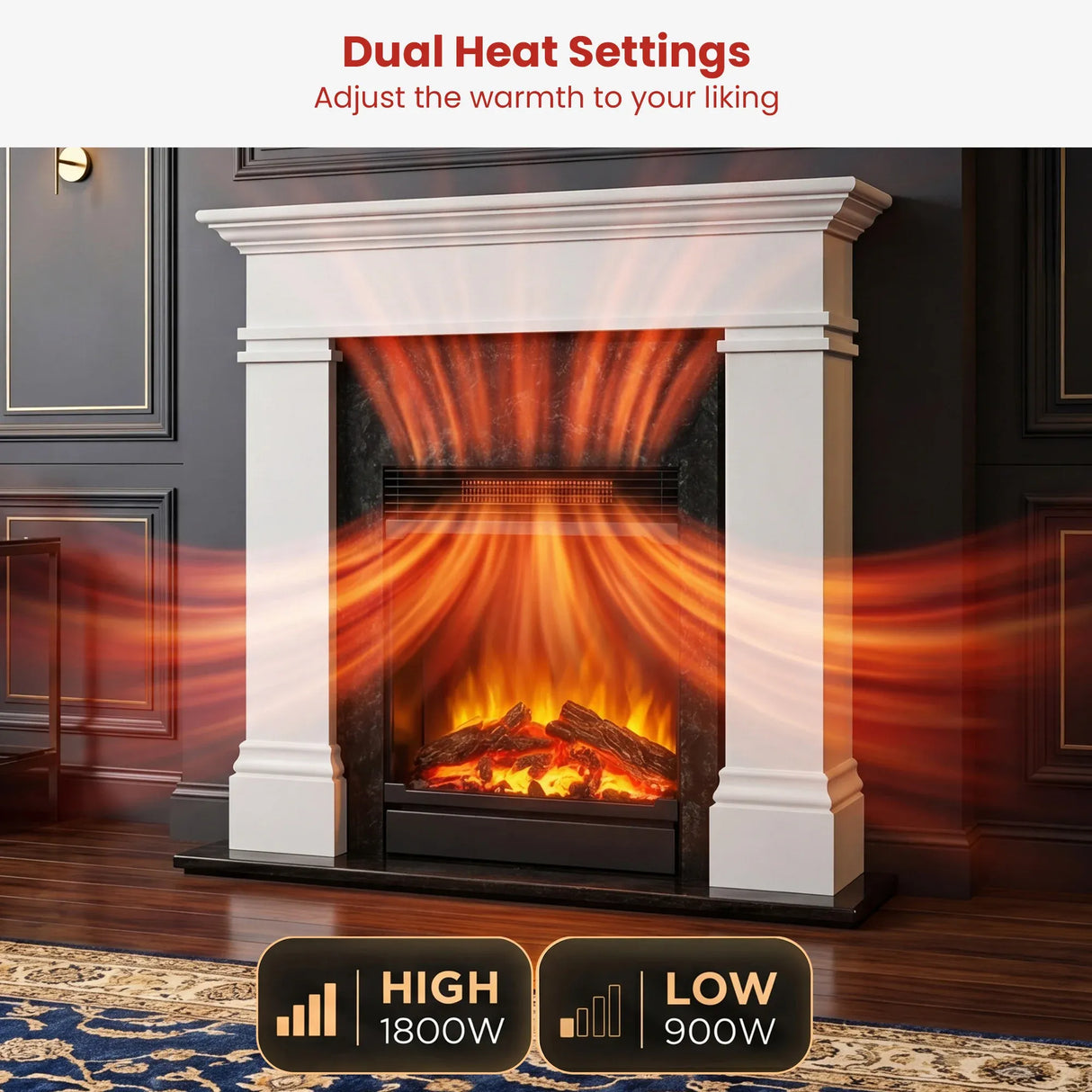 Side profile of electric fireplace suite measuring 25 cm deep and 93 cm tall
