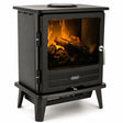 Cast iron style portable electric stove with flame and smoke effect over log fuel bed