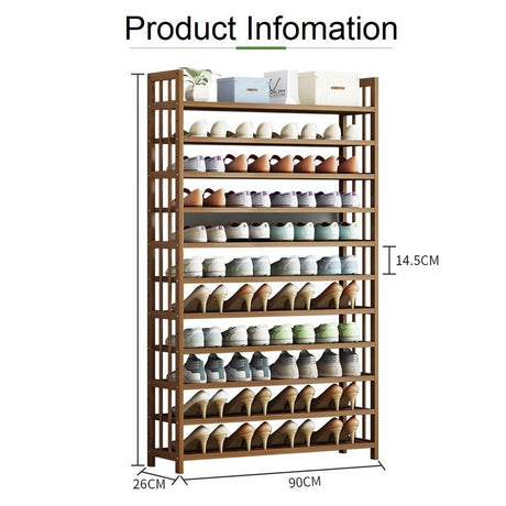 Warrak 10 Tier Bamboo Shoe Rack, Natural image 6