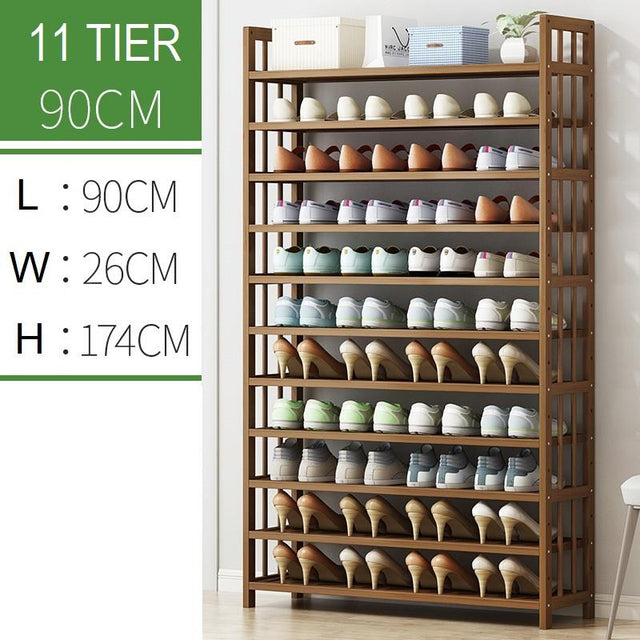 Multi-Tier Bamboo Shoe Rack Tower — Corner Shelf Stand, 6 to 11 Tiers — Allure Home Collections