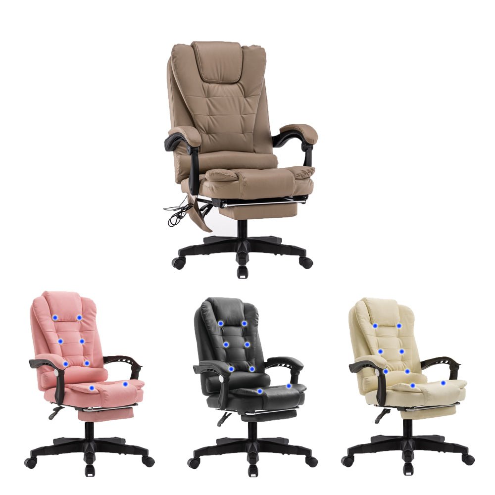 Ergonomic 8-Point Massage Executive Chair with Footrest — PU Leather, 360-Degree Swivel — Allure Home Collections