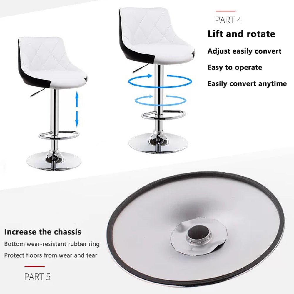 Two white leather swivel bar stools at kitchen counter — Allure Home Collections