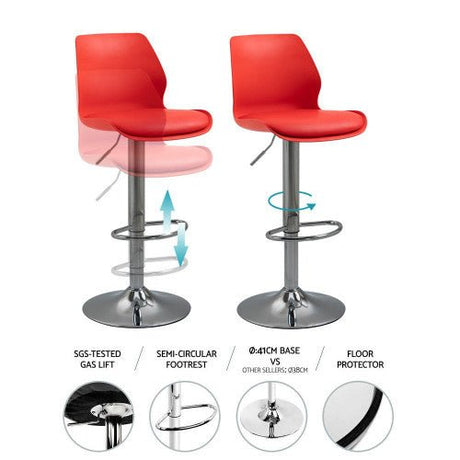 Elegant Red Leather Swivel Bar Stools