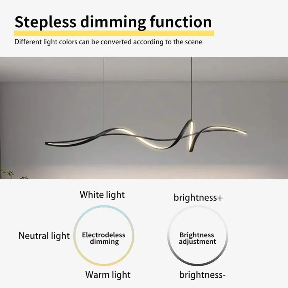 Modern Linear LED Pendant Light Dimmable 140cm Black