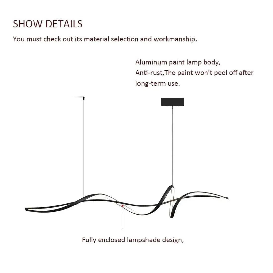 Modern Linear LED Pendant Light Dimmable 140cm Black