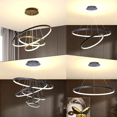 BAMDECOR Modern 3-Ring Dimmable LED Chandelier in Black — Allure Home Collections