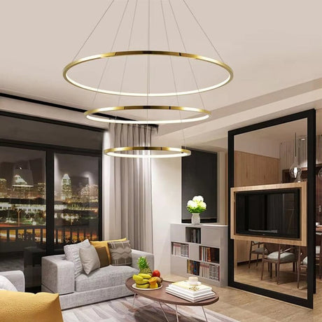BAMDECOR Modern 3-Ring Dimmable LED Chandelier in Gold — Allure Home Collections