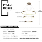 BAMDECOR Modern 3-Ring Dimmable LED Chandelier in Gold — Allure Home Collections