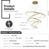 BAMDECOR A18801 Modern 5-Ring Dimmable LED Chandelier in Gold — Allure Home Collections