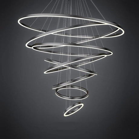 BAMDECOR A18815 Modern 7-Ring LED Pendant Chandelier in Black — Allure Home Collections