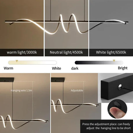 Black modern LED linear pendant light, 1.5 metres, view 4