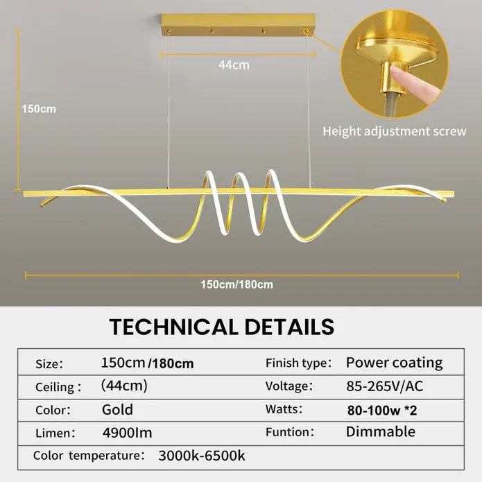 Linear LED Pendant Light, Gold, 180cm